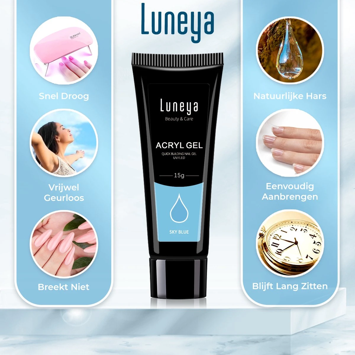 Luneya Polygel Kit - Sunrise Edition - 6 Kleuren - Polygel Nagels Starterspakket - Tasje - Incl. UV LED Lamp 2 Luneya Polygel Kit - Sunrise Edition - 6 Kleuren - Polygel Nagels Starterspakket - Tasje - Incl. UV LED Lamp - Afbeelding 2