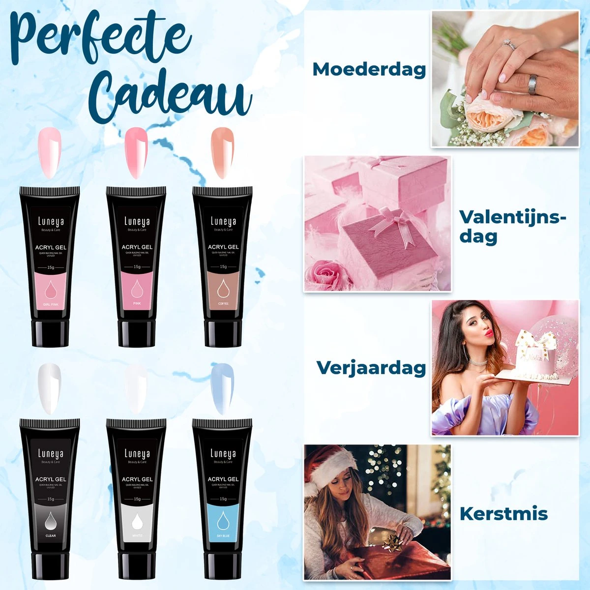 Luneya Polygel Kit - Sunrise Edition - 6 Kleuren - Polygel Nagels Starterspakket - Tasje - Incl. UV LED Lamp 6 Luneya Polygel Kit - Sunrise Edition - 6 Kleuren - Polygel Nagels Starterspakket - Tasje - Incl. UV LED Lamp - Afbeelding 6