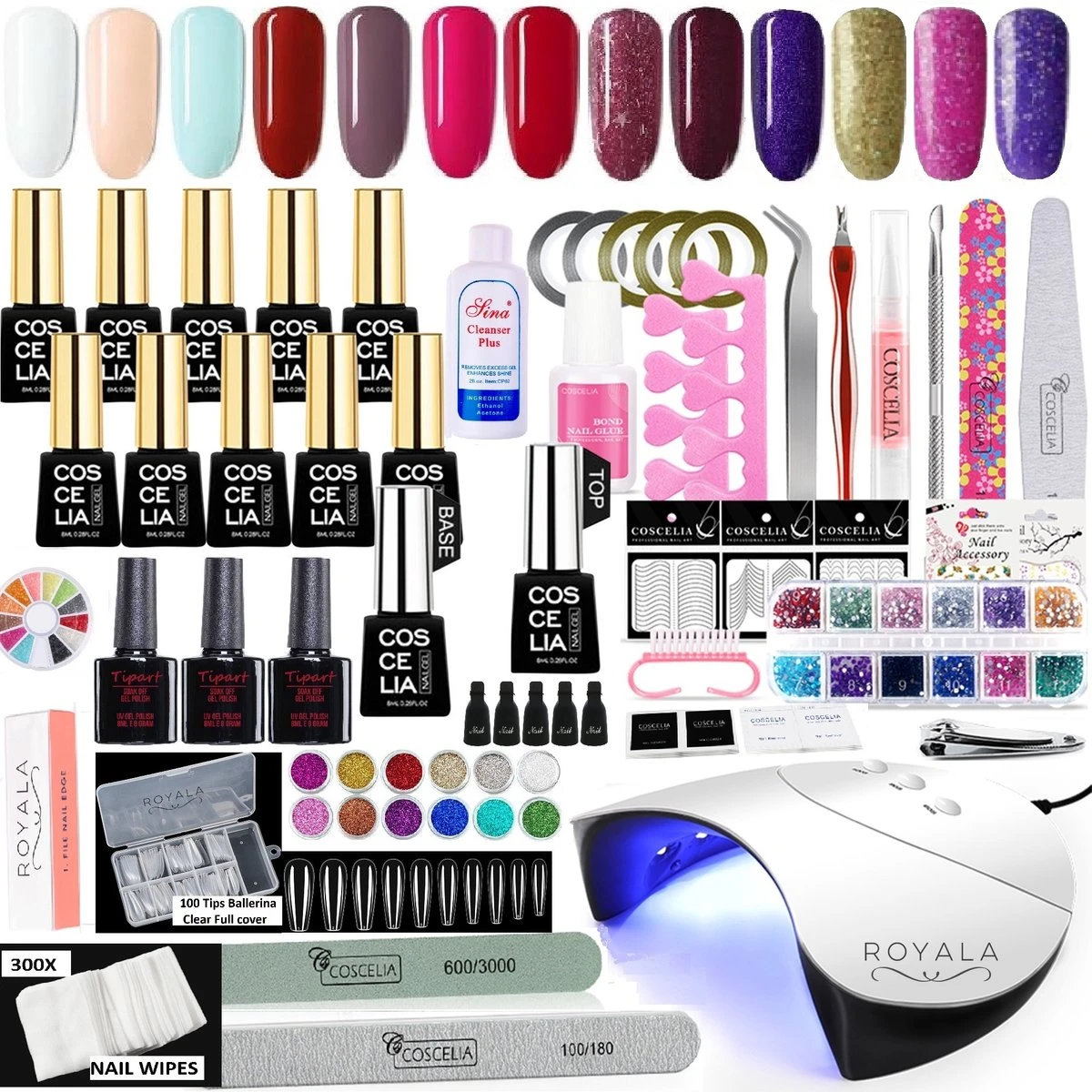 Royala Gellak D5pl Starterspakket + Inclusief UV Lamp + Met 13 Verschillende Gellak Kleuren - Ballerina Tips - Gellak Lamp – Nail Wipes - Cleanser - Nail Art - Gellac Set - Alle Benodigdheden In Eén - Uitgebreid 75-Delig Pakket 1 Royala Gellak D5pl Starterspakket + Inclusief UV Lamp + Met 13 Verschillende Gellak Kleuren - Ballerina Tips - Gellak Lamp – Nail Wipes - Cleanser - Nail Art - Gellac Set - Alle Benodigdheden In Eén - Uitgebreid 75-Delig Pakket