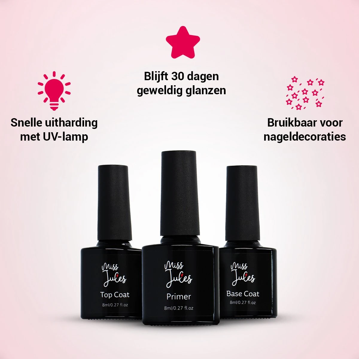 Miss Jules® Base & Top Coat & Primer 24 Ml - Gellak - Goede Aanhechting - Blijvend Glanzende Nagels 3 Miss Jules® Base & Top Coat & Primer 24 Ml - Gellak - Goede Aanhechting - Blijvend Glanzende Nagels - Afbeelding 3