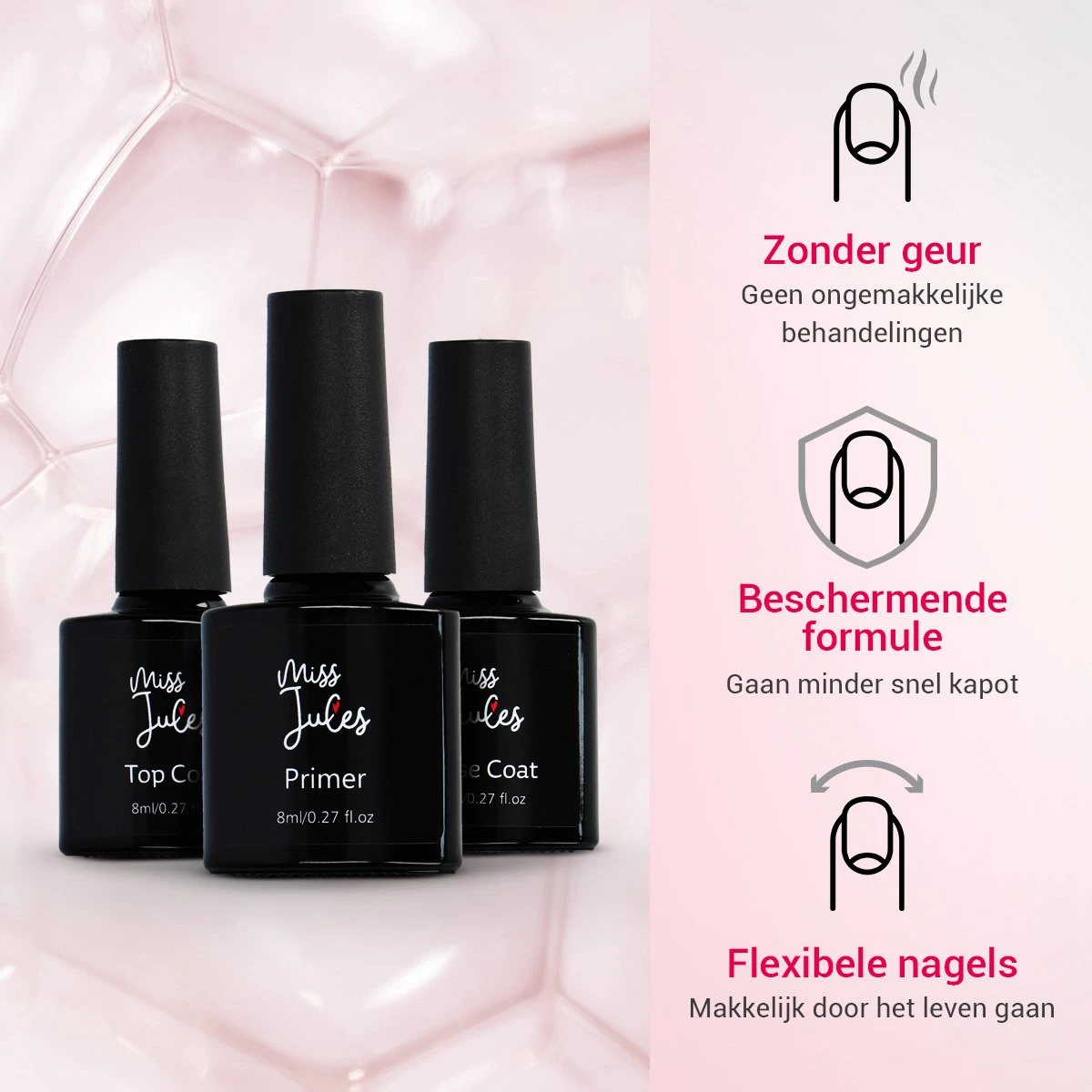 Miss Jules® Base & Top Coat & Primer 24 Ml - Gellak - Goede Aanhechting - Blijvend Glanzende Nagels 4 Miss Jules® Base & Top Coat & Primer 24 Ml - Gellak - Goede Aanhechting - Blijvend Glanzende Nagels - Afbeelding 4