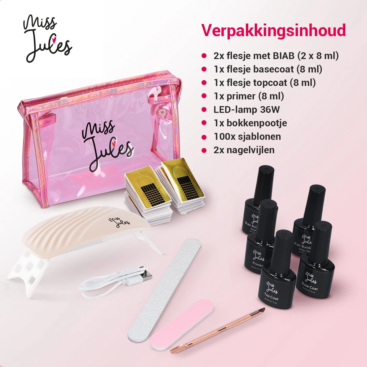 Miss Jules® BIAB Starter Pakket – Builder In A Bottle – BIAB Nagel Builder Gel – BIAB Nagellak Starterset - Inclusief UV/LED Lamp & Instructievideo (NL) 3 Miss Jules® BIAB Starter Pakket – Builder In A Bottle – BIAB Nagel Builder Gel – BIAB Nagellak Starterset - Inclusief UV/LED Lamp & Instructievideo (NL) - Afbeelding 3