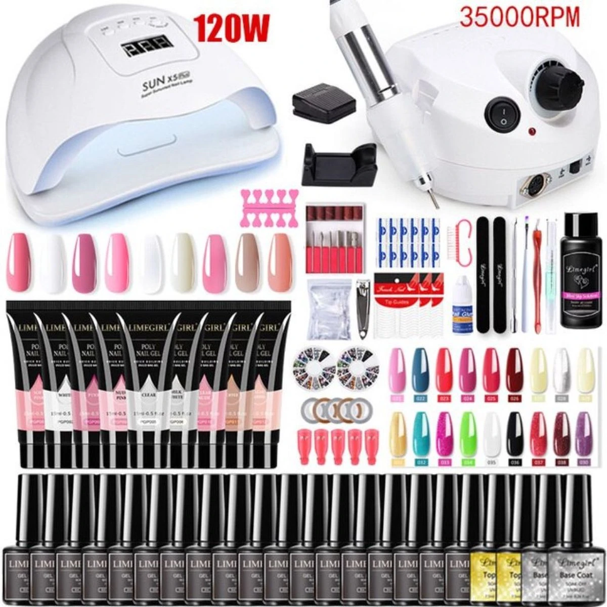 Merkloos Gellak Startespakket - Professioneel- Gellak - Gellak Lamp - Lamp 120W - Nagelpolijstmachine 35000 RPM - Pedaalbesturing - Nageldroger Met LED - Acryl Nagel - Gellak Set - Gellak Remover - 12 Kleuren Polygel 1 Merkloos Gellak Startespakket - Professioneel- Gellak - Gellak Lamp - Lamp 120W - Nagelpolijstmachine 35000 RPM - Pedaalbesturing - Nageldroger Met LED - Acryl Nagel - Gellak Set - Gellak Remover - 12 Kleuren Polygel