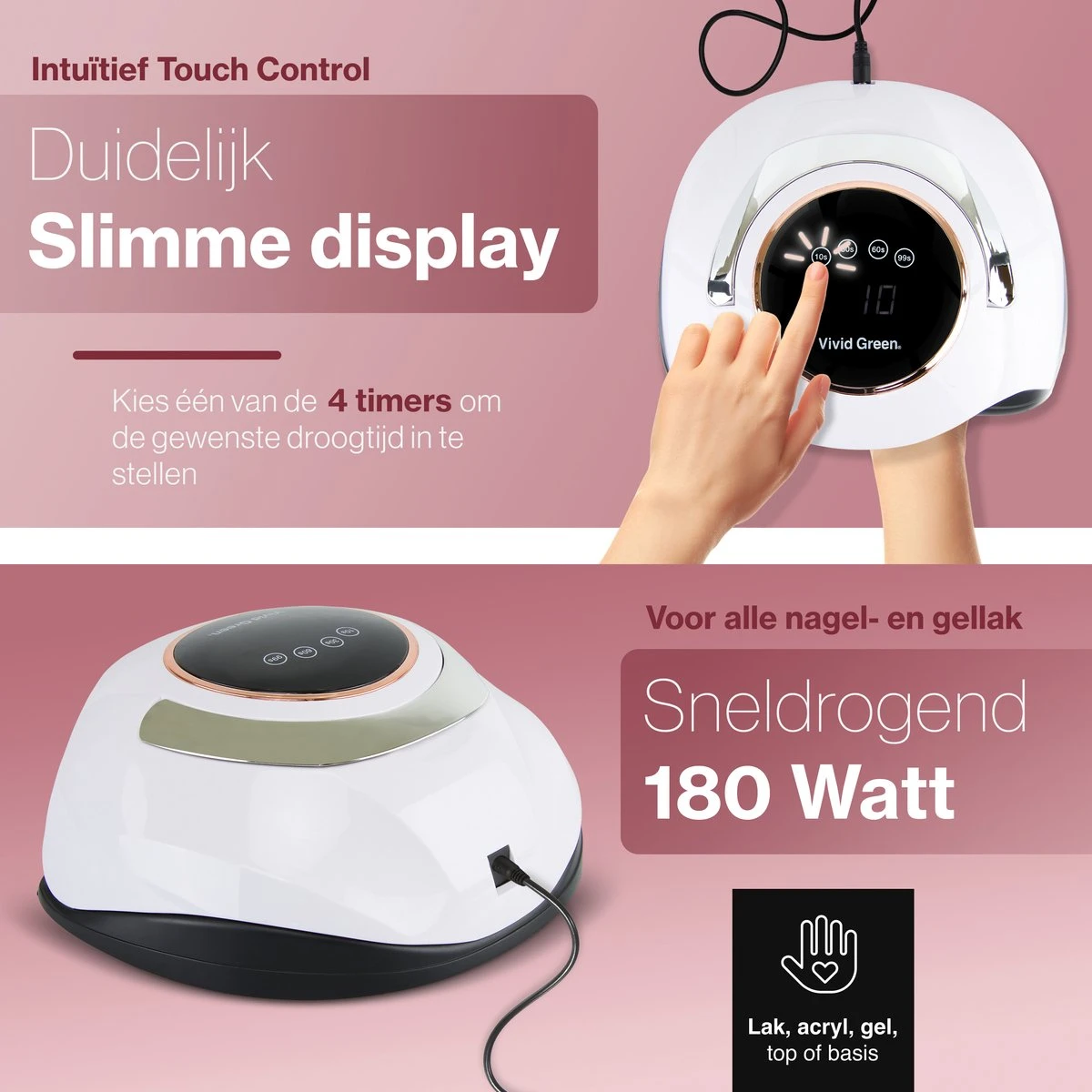 Vivid Green UV Lamp Gelnagels - Led Nagellamp - Gellak Nagel Lamp - Nageldroger - Naggellak Droger - Nagels - 180W 3 Vivid Green UV Lamp Gelnagels - Led Nagellamp - Gellak Nagel Lamp - Nageldroger - Naggellak Droger - Nagels - 180W - Afbeelding 3