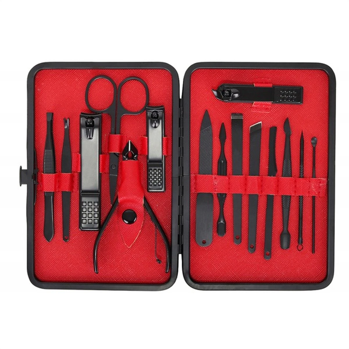 In Round Nagelset 16-delig Met Etui – Manicure Set – Pedicure Set - Staal – Zwart / Rood – Nagelsetje – Nagel Knipper – Nagelknipper – Manicureset – Nagelschaar – Pedicureset – Nagelverzorging – Nageltang – Nail Clipper 6 In Round Nagelset 16-delig Met Etui – Manicure Set – Pedicure Set - Staal – Zwart / Rood – Nagelsetje – Nagel Knipper – Nagelknipper – Manicureset – Nagelschaar – Pedicureset – Nagelverzorging – Nageltang – Nail Clipper - Afbeelding 6