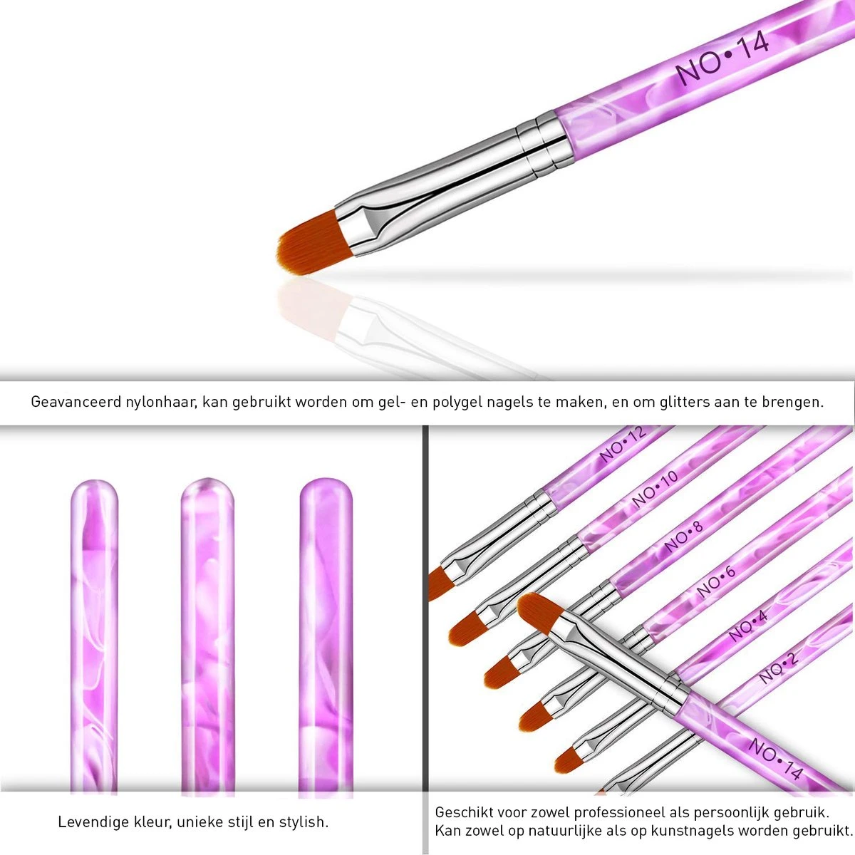 Merkloos 7 Roze Penselen Voor Gel/ Polygel En Glitter - Nagel Kwasten - Nail Brush 5 Merkloos 7 Roze Penselen Voor Gel/ Polygel En Glitter - Nagel Kwasten - Nail Brush - Afbeelding 5