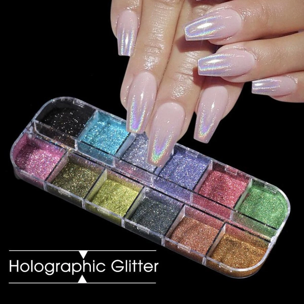 GUAPÀ - Nagel Nail Art Holografische Glitter Poeder - Diverse Kleuren - 12 Stuks 1 GUAPÀ - Nagel Nail Art Holografische Glitter Poeder - Diverse Kleuren - 12 Stuks