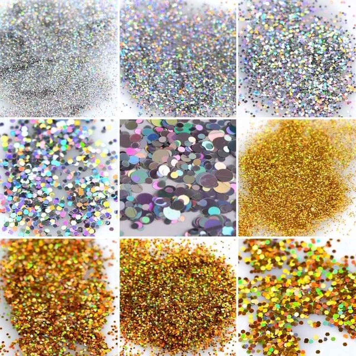 Glitter Poeder Nail Art Set - 12 Stuks - Goud / Zilver / Brons - Nagel Decoratie Strass 3 Glitter Poeder Nail Art Set - 12 Stuks - Goud / Zilver / Brons - Nagel Decoratie Strass - Afbeelding 3