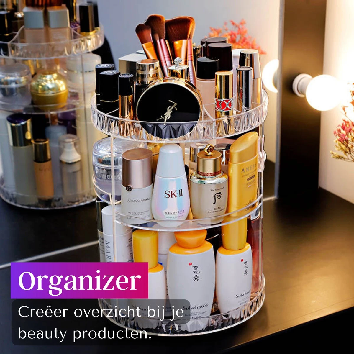 LuZana Make-Up Organizer - Beauty Organizer Voor Make Up - 360° Roterend - Opbergbox - Opbergdoos Cosmetica - Sieradendoos - Nagellak - Lippenstift - Transparant - Cadeautje Voor Vrouw 3 LuZana Make-Up Organizer - Beauty Organizer Voor Make Up - 360° Roterend - Opbergbox - Opbergdoos Cosmetica - Sieradendoos - Nagellak - Lippenstift - Transparant - Cadeautje Voor Vrouw - Afbeelding 3
