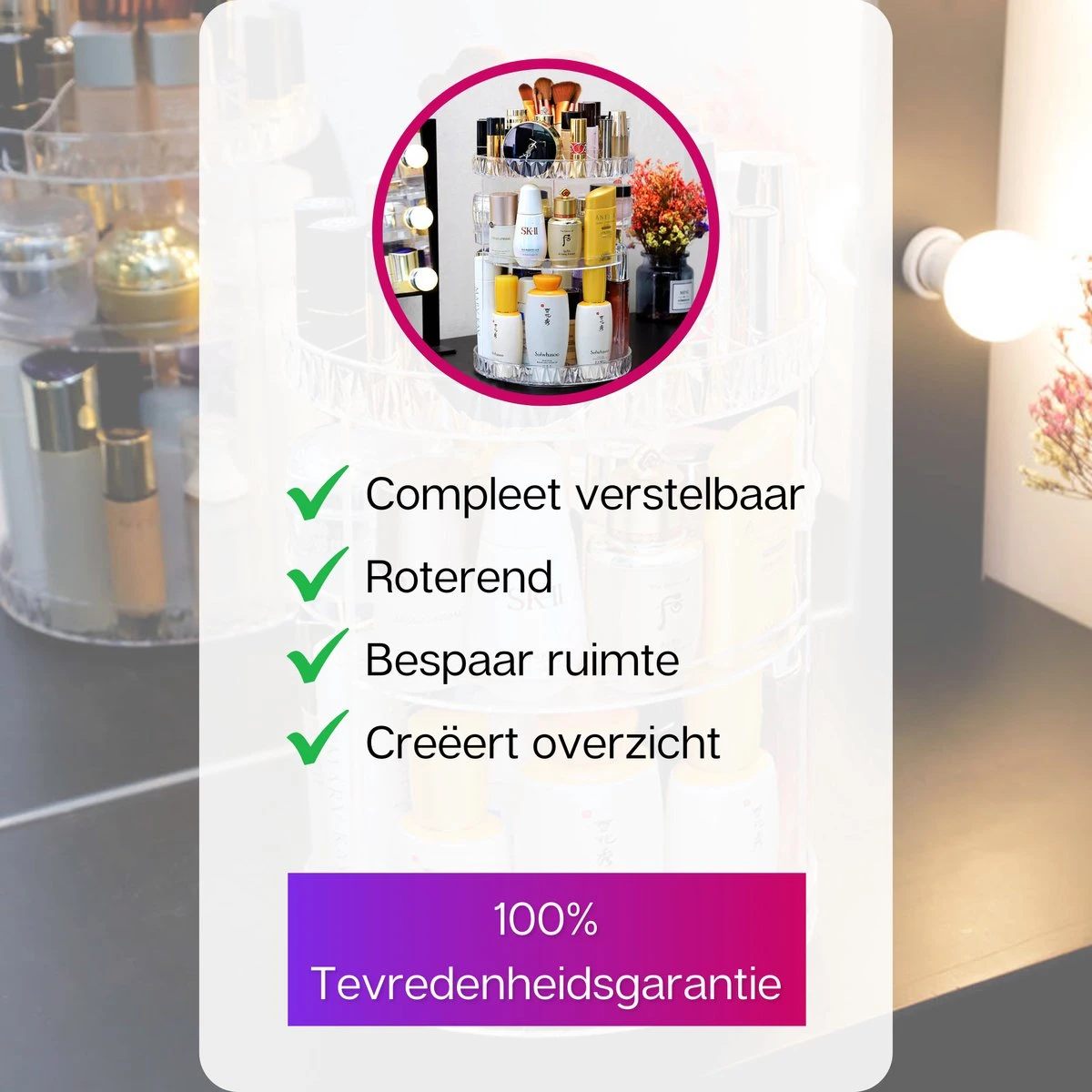 LuZana Make-Up Organizer - Beauty Organizer Voor Make Up - 360° Roterend - Opbergbox - Opbergdoos Cosmetica - Sieradendoos - Nagellak - Lippenstift - Transparant - Cadeautje Voor Vrouw 4 LuZana Make-Up Organizer - Beauty Organizer Voor Make Up - 360° Roterend - Opbergbox - Opbergdoos Cosmetica - Sieradendoos - Nagellak - Lippenstift - Transparant - Cadeautje Voor Vrouw - Afbeelding 4