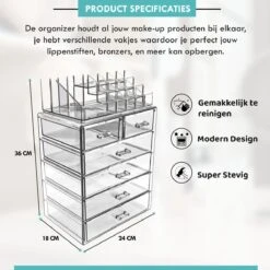 Merkloos XL Make-Up Organizer - 22 Opbergvakken - Tweedelig - Acryl 7 Merkloos XL Make-Up Organizer - 22 Opbergvakken - Tweedelig - Acryl -Cosmetica Winkel 1200x1200 2662
