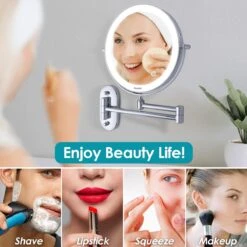 Auxmir Cosmetische Spiegel Met 1X / 10X Vergroting LED Verlichting, Dimbare Make-up Spiegel Met Touch Schakelaar USB Oplaadbare, Scheerspiegel 360 ° Draaibare Muurbeugel Voor Badkamer, Spa En Hotel -Cosmetica Winkel 1200x1200 2686