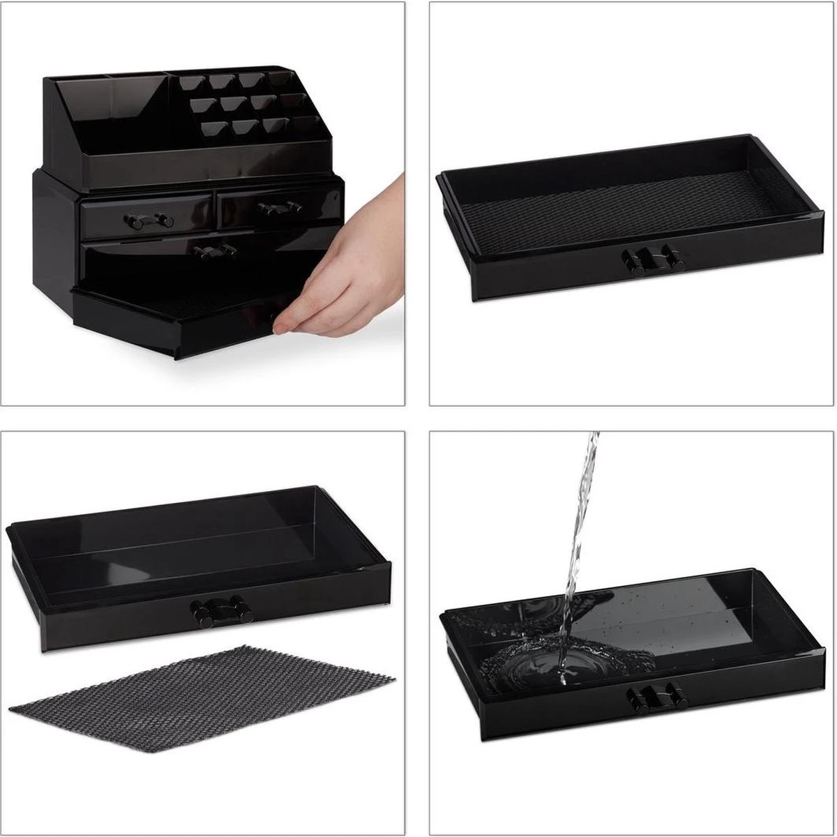 A&K 2in1 Make-up Organizer - 4 Lades Cosmetica Opbergdoos - Kaptafel - Zwart 4 A&K 2in1 Make-up Organizer - 4 Lades Cosmetica Opbergdoos - Kaptafel - Zwart - Afbeelding 4