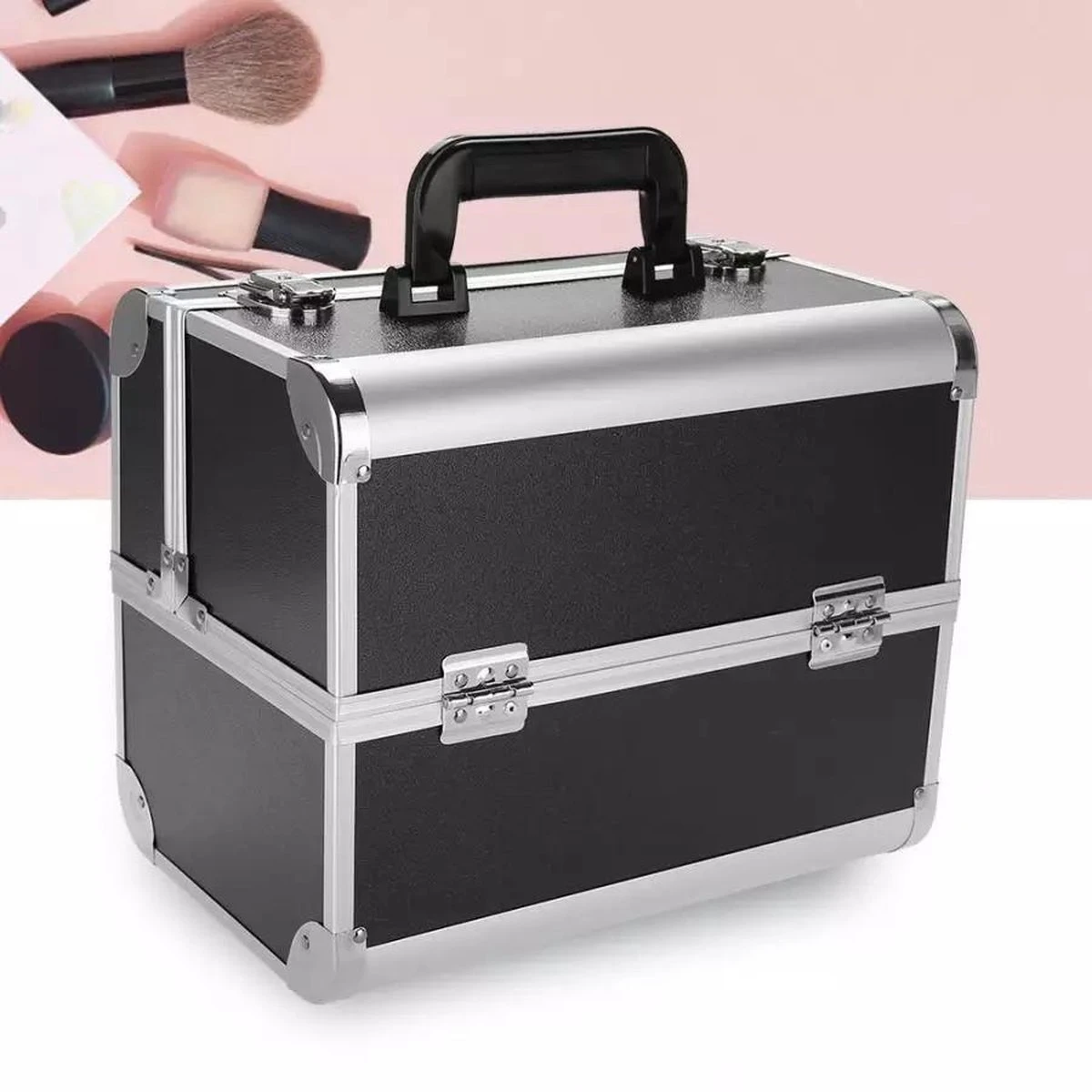 Confibel Make Up Koffer - Uitklapbaar - 5 Opbergbakken - Met Slot 2 Confibel Make Up Koffer - Uitklapbaar - 5 Opbergbakken - Met Slot - Afbeelding 2