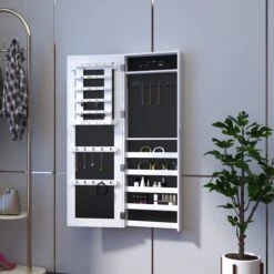 HOMCOM 2-in-1 Sieradenkast Wandspiegel Spiegelkast Sieraden Ladekast Spiegel 833-102WT -Cosmetica Winkel 1200x1200 2810