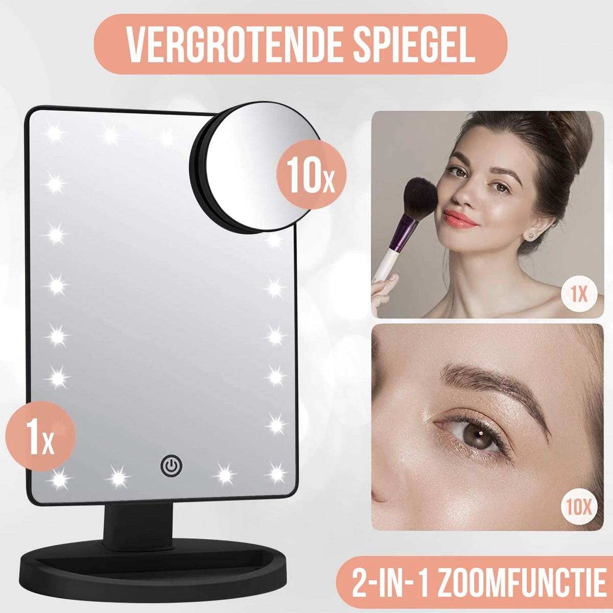 Strex Make Up Spiegel Met LED Verlichting - 3 Verlichtingsmodus - 1/10x Vergroting - 360° Verstelbaar 2 Strex Make Up Spiegel Met LED Verlichting - 3 Verlichtingsmodus - 1/10x Vergroting - 360° Verstelbaar - Afbeelding 2