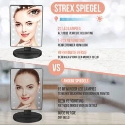 Strex Make Up Spiegel Met LED Verlichting - 3 Verlichtingsmodus - 1/10x Vergroting - 360° Verstelbaar 16 Strex Make Up Spiegel Met LED Verlichting - 3 Verlichtingsmodus - 1/10x Vergroting - 360° Verstelbaar -Cosmetica Winkel 1200x1200 2820