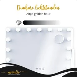 Novalie Hollywood Spiegel Met Verlichting - 65 Cm X 50 Cm - Make Up Spiegel Met Led Lampen – Visagie – Dimbaar / 3 Lichtstanden – Voor Hem / Haar Cadeau – 10x Vergroting – Met Tru-Daylight Verlichting – Wit -Cosmetica Winkel 1200x1200 2841