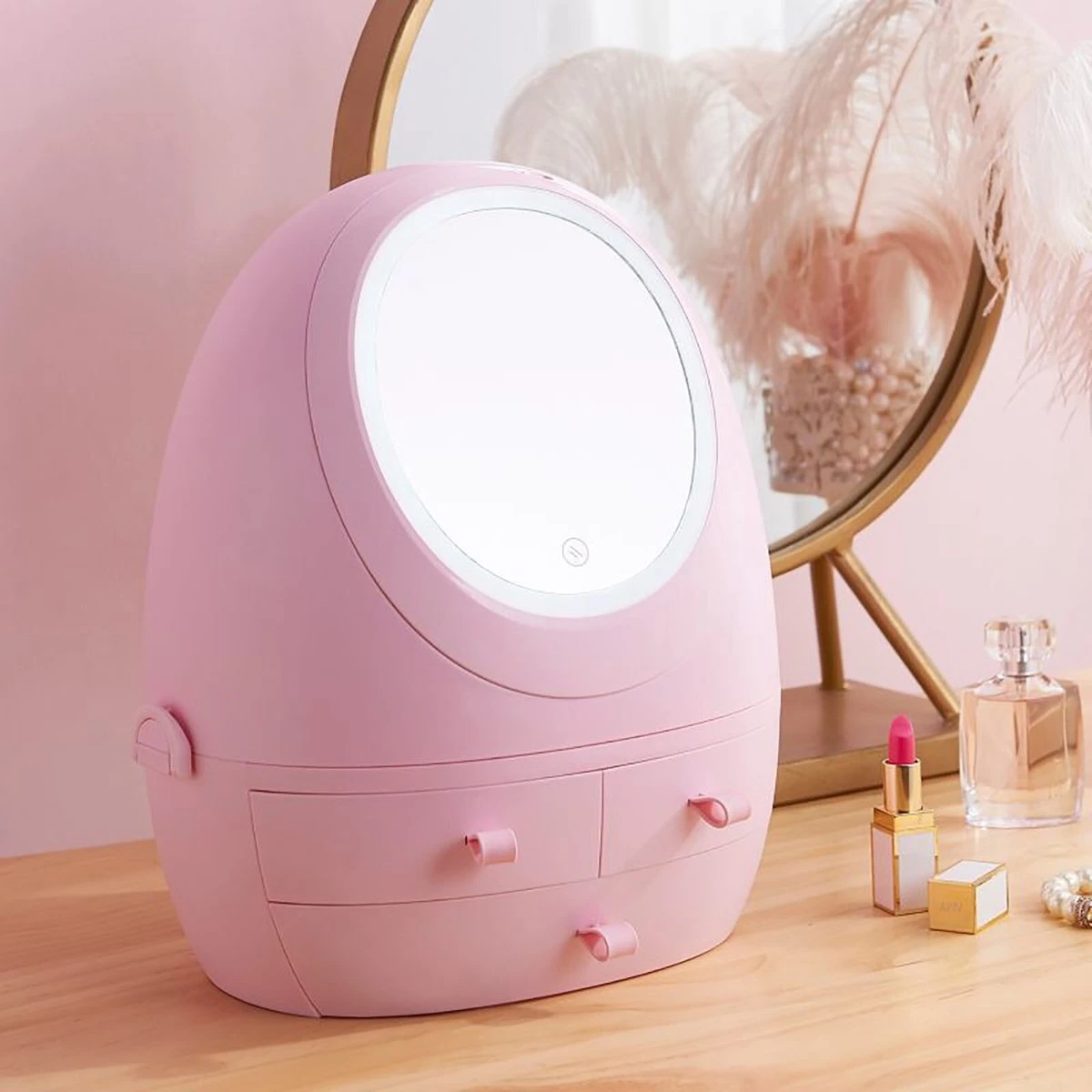 Make Up Organizer Met Make Up Spiegel En Led Verlichting | Usb Opladen Make-Up Tool Organizer Cosmetische Opbergdoos Draagbare Lade Led Spiegel Make-Up Tool Kits Opbergrek Maquillage | Make Up Spiegel Met Verlichting | Make Up Organizer Lades - Roze 4 Make Up Organizer Met Make Up Spiegel En Led Verlichting | Usb Opladen Make-Up Tool Organizer Cosmetische Opbergdoos Draagbare Lade Led Spiegel Make-Up Tool Kits Opbergrek Maquillage | Make Up Spiegel Met Verlichting | Make Up Organizer Lades - Roze - Afbeelding 4