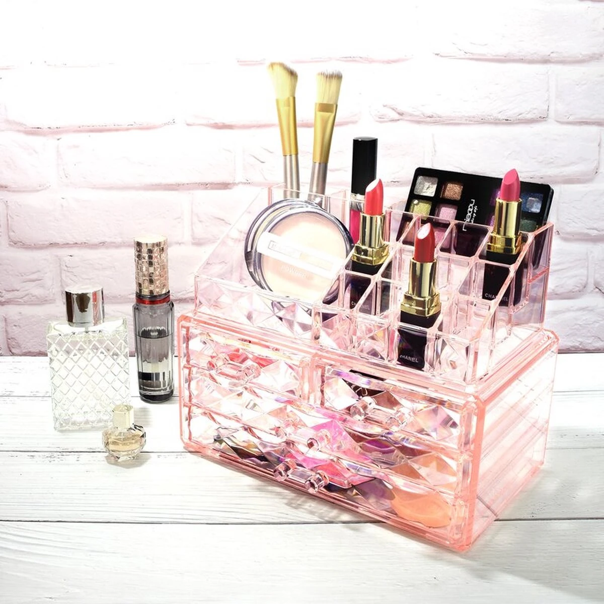 A&K 2in1 Make-up Organizer - 4 Lades Cosmetica Opbergdoos - Kaptafel - Roze 7 A&K 2in1 Make-up Organizer - 4 Lades Cosmetica Opbergdoos - Kaptafel - Roze - Afbeelding 7