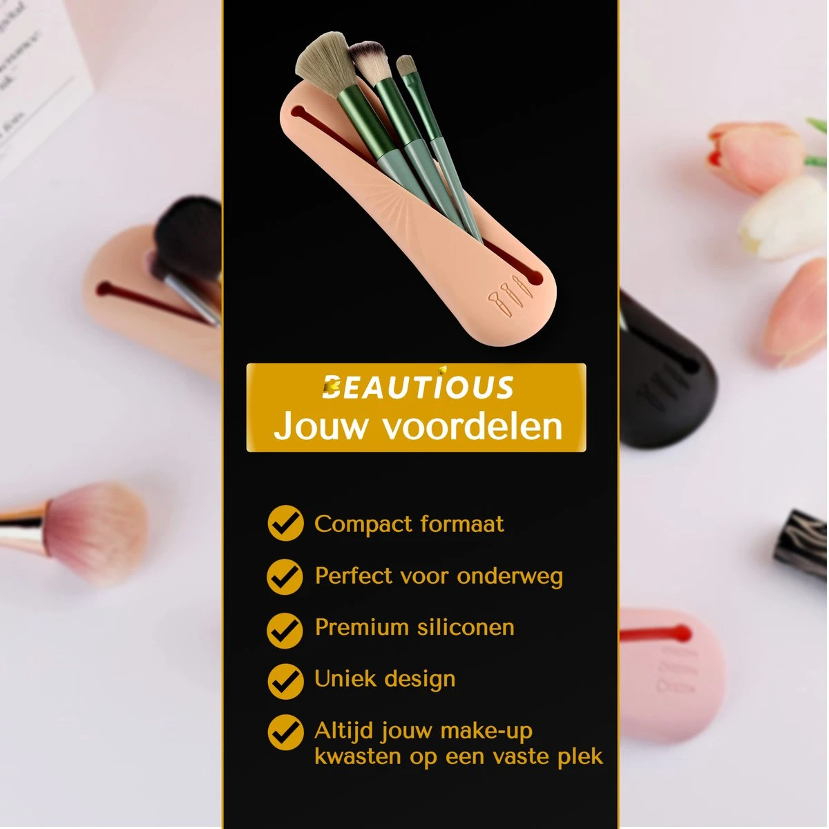 Beautious® Make Up Organizer - Beauty Organizer - Kwastenhouder - Compact - Siliconen - Khaki 6 Beautious® Make Up Organizer - Beauty Organizer - Kwastenhouder - Compact - Siliconen - Khaki - Afbeelding 6