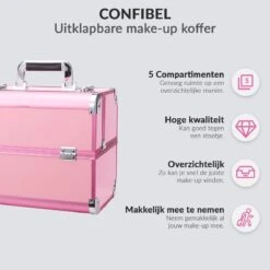 Confibel Cosmetica Koffer - Make Up Koffer Uitklapbaar - 5 Opbergbakken Make-up Koffer - Beautycase/Visagiekoffer /Cosmeticakoffer /Beautycase/ Nagelstylistekoffer - Roze -Cosmetica Winkel 1200x1200 3073