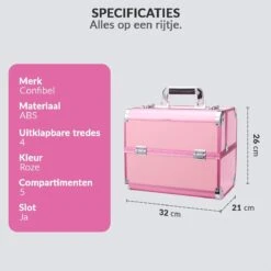 Confibel Cosmetica Koffer - Make Up Koffer Uitklapbaar - 5 Opbergbakken Make-up Koffer - Beautycase/Visagiekoffer /Cosmeticakoffer /Beautycase/ Nagelstylistekoffer - Roze -Cosmetica Winkel 1200x1200 3075