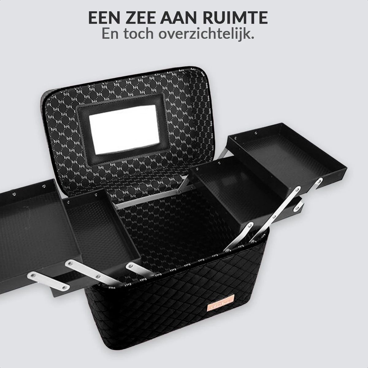 Confibel Make Up Koffer - Uitklapbaar - 5 Opbergbakken - Met Spiegel - Zwart 9 Confibel Make Up Koffer - Uitklapbaar - 5 Opbergbakken - Met Spiegel - Zwart - Afbeelding 9
