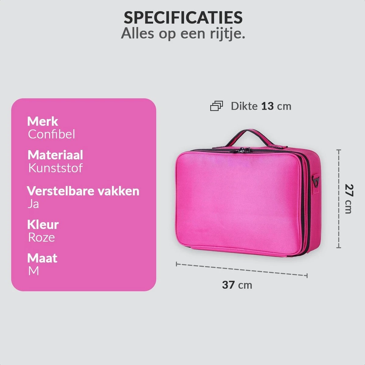 Cosmetica Koffer - Make-up Koffer Met Verstelbare Vakken - Visagie En Nagelstyliste Beauty Koffer - 37x27x13CM - Roze 3 Cosmetica Koffer - Make-up Koffer Met Verstelbare Vakken - Visagie En Nagelstyliste Beauty Koffer - 37x27x13CM - Roze - Afbeelding 3