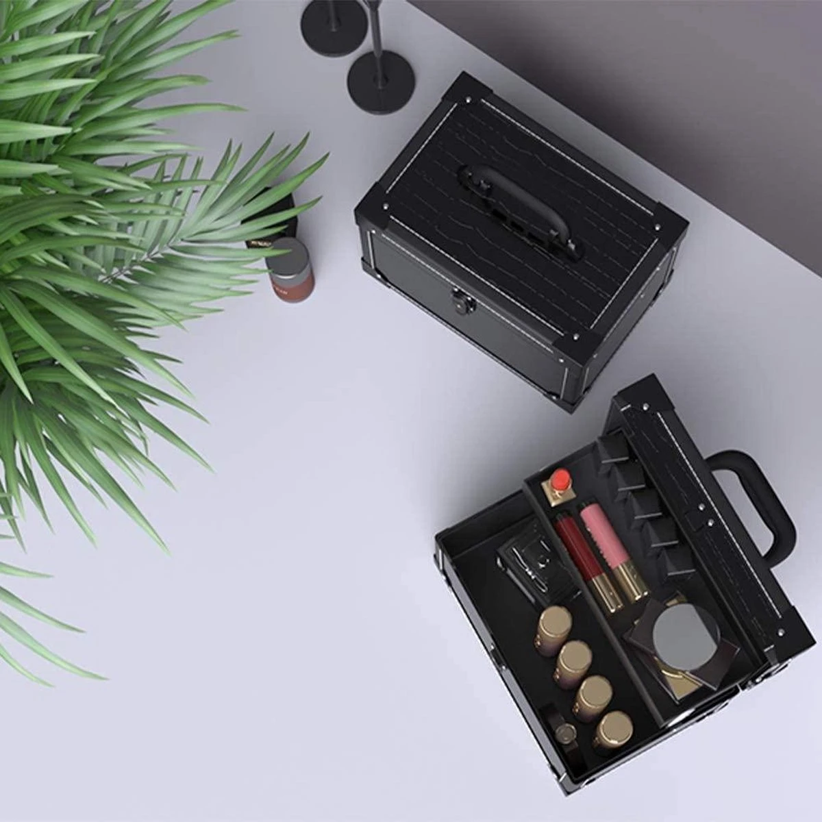 Make Up Koffer- Make Up Organizer- Beautycase -zwart -Make-upkoffer- Multifunctionele Koffer- Make-upkoffer- Sieradenkoffer- Kapperskoffer- Afneembare Schouderriem- Klassieke Zwarte Beautycase 5 Make Up Koffer- Make Up Organizer- Beautycase -zwart -Make-upkoffer- Multifunctionele Koffer- Make-upkoffer- Sieradenkoffer- Kapperskoffer- Afneembare Schouderriem- Klassieke Zwarte Beautycase - Afbeelding 5