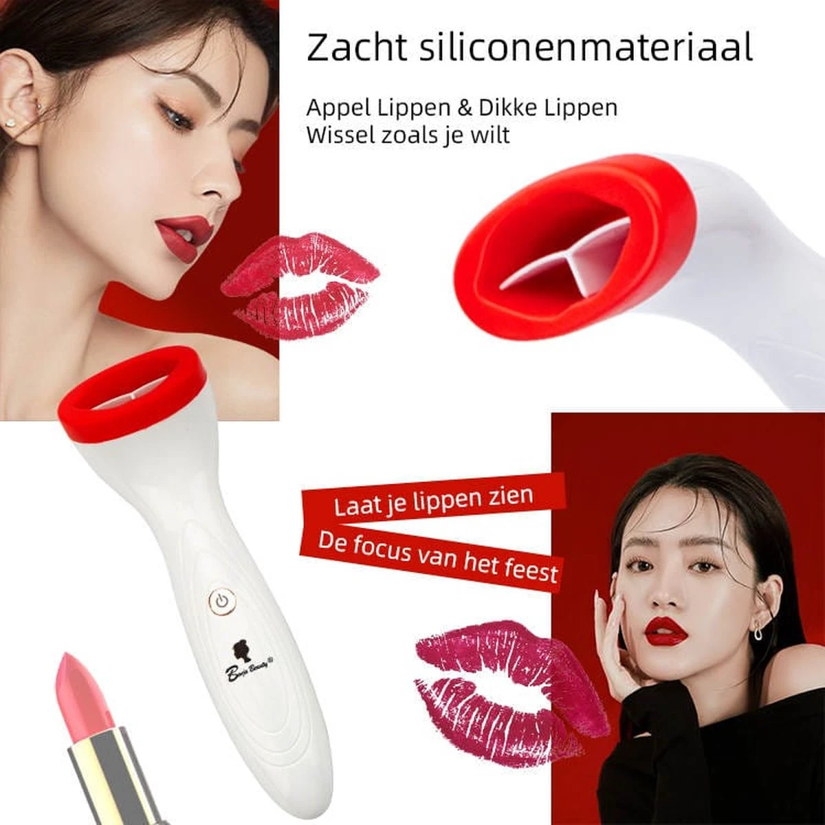 BenjaBeauty Lip Plumper - Lippen - Lipstick - Lippenbalsem - Rood - Wit 6 BenjaBeauty Lip Plumper - Lippen - Lipstick - Lippenbalsem - Rood - Wit - Afbeelding 6