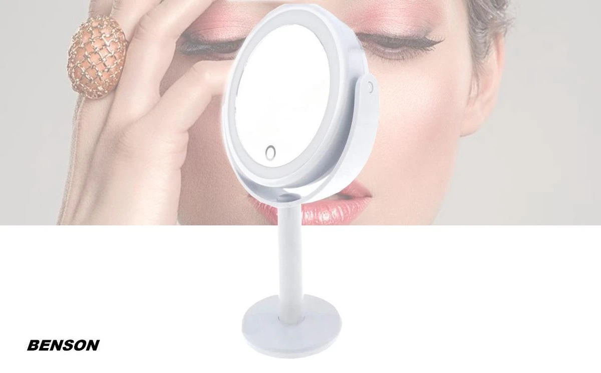 Benson Make Up Spiegel Met LED Ring - Cosmetische Spiegels Met Touch Dimmer - 2 Zijde 4 Benson Make Up Spiegel Met LED Ring - Cosmetische Spiegels Met Touch Dimmer - 2 Zijde - Afbeelding 4