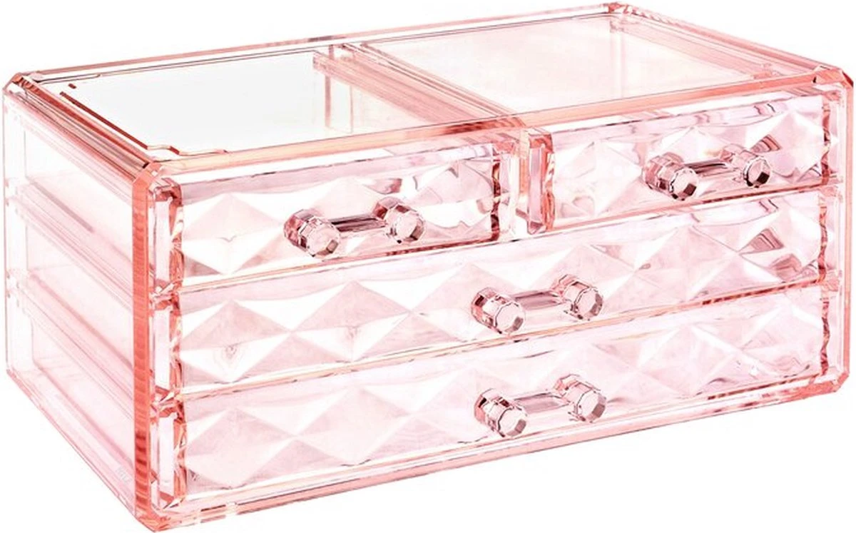 A&K 2in1 Make-up Organizer - 4 Lades Cosmetica Opbergdoos - Kaptafel - Roze 8 A&K 2in1 Make-up Organizer - 4 Lades Cosmetica Opbergdoos - Kaptafel - Roze - Afbeelding 8