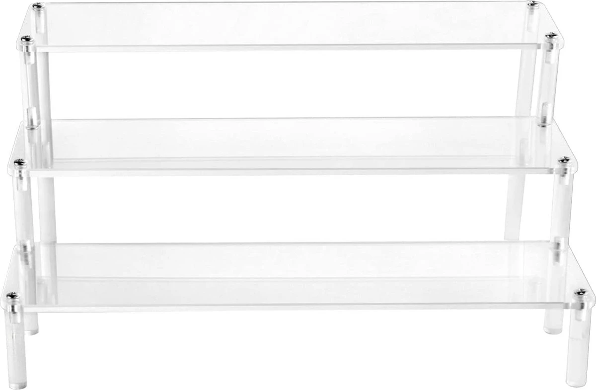 QWORK 3-laags Acryl Displaystandaard, Transparant Acryl Display Riser Plank Voor Figuren, Sieraden, Cupcake, Lippenstift, Nagellak, Kruiden, 30x21x15cm 8 QWORK 3-laags Acryl Displaystandaard, Transparant Acryl Display Riser Plank Voor Figuren, Sieraden, Cupcake, Lippenstift, Nagellak, Kruiden, 30x21x15cm - Afbeelding 8