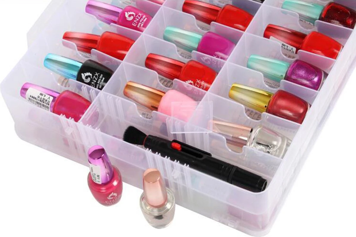 Nagellak Organizer - Koffer Met Vakverdeling - Ruimte Voor 48 Verschillende Nagellakpotjes - 35 X 30 Cm - Kunststof - Naaigarenopbergkoffer 2 Nagellak Organizer - Koffer Met Vakverdeling - Ruimte Voor 48 Verschillende Nagellakpotjes - 35 X 30 Cm - Kunststof - Naaigarenopbergkoffer - Afbeelding 2