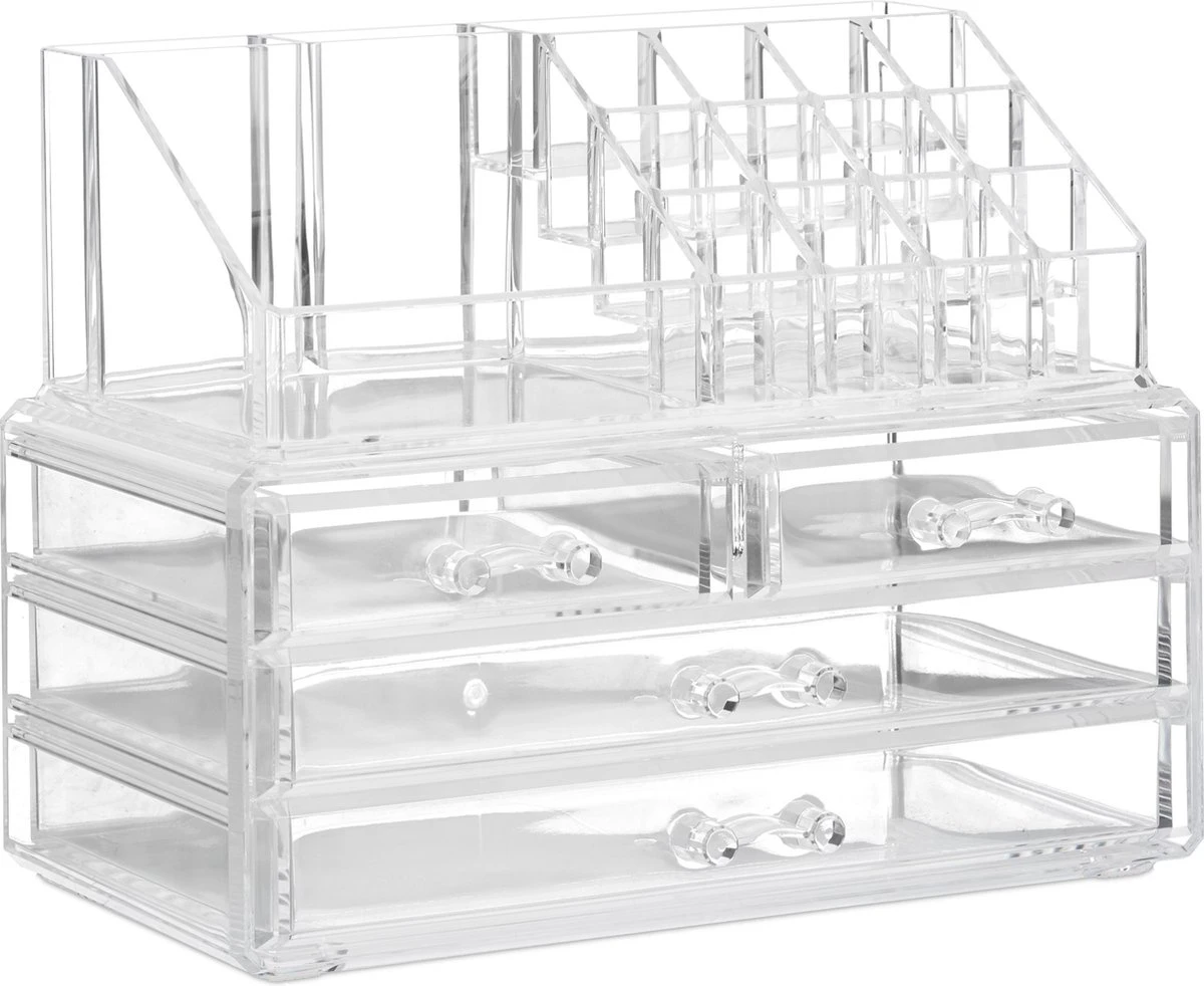 Relaxdays Make-up Organizer - Tweedelig - Cosmetica Opbergdoos - Transparant 13 Relaxdays Make-up Organizer - Tweedelig - Cosmetica Opbergdoos - Transparant - Afbeelding 13
