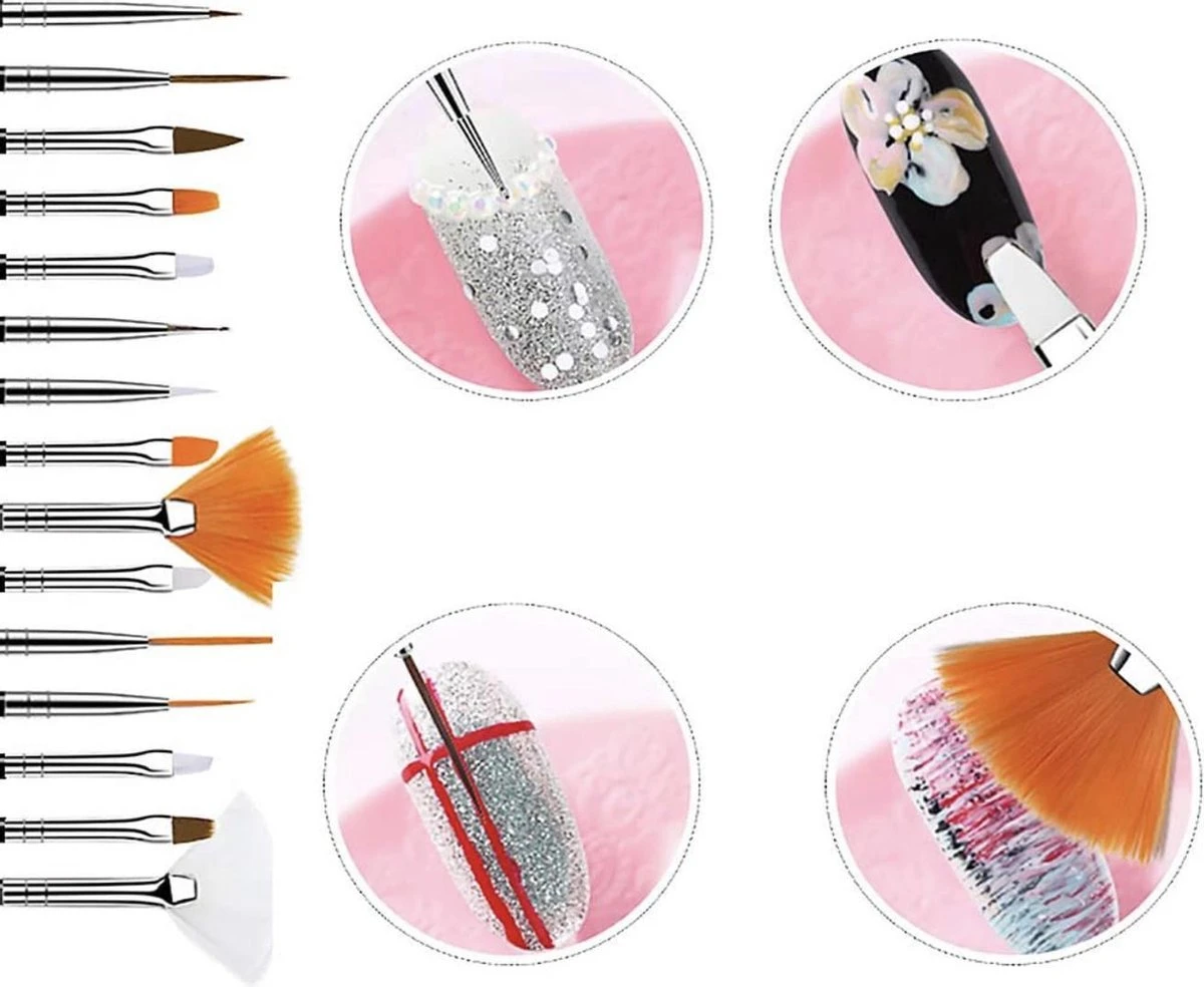 GUAPÀ - Penselen Set Roze Voor Nail Art / Acryl & Gel Nagels - Professional Nail Brushes - 15 Delig 3 GUAPÀ - Penselen Set Roze Voor Nail Art / Acryl & Gel Nagels - Professional Nail Brushes - 15 Delig - Afbeelding 3
