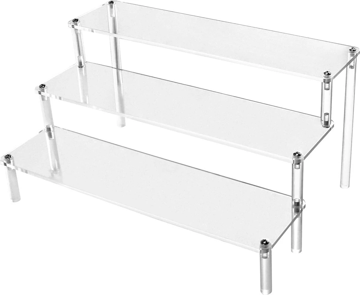 QWORK 3-laags Acryl Displaystandaard, Transparant Acryl Display Riser Plank Voor Figuren, Sieraden, Cupcake, Lippenstift, Nagellak, Kruiden, 30x21x15cm 1 QWORK 3-laags Acryl Displaystandaard, Transparant Acryl Display Riser Plank Voor Figuren, Sieraden, Cupcake, Lippenstift, Nagellak, Kruiden, 30x21x15cm
