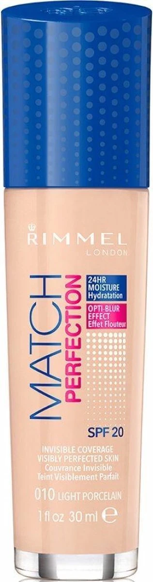Rimmel London Match Perfection SPF20 Foundation - 010 Light Porcelain 9 Rimmel London Match Perfection SPF20 Foundation - 010 Light Porcelain - Afbeelding 9