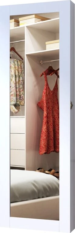 HOMCOM 2-in-1 Sieradenkast Wandspiegel Spiegelkast Sieraden Ladekast Spiegel 833-102WT -Cosmetica Winkel 389x1200 13