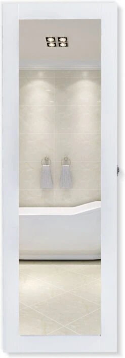 HOMCOM 2-in-1 Sieradenkast Wandspiegel Spiegelkast Sieraden Ladekast Spiegel 833-102WT -Cosmetica Winkel 421x1200 6