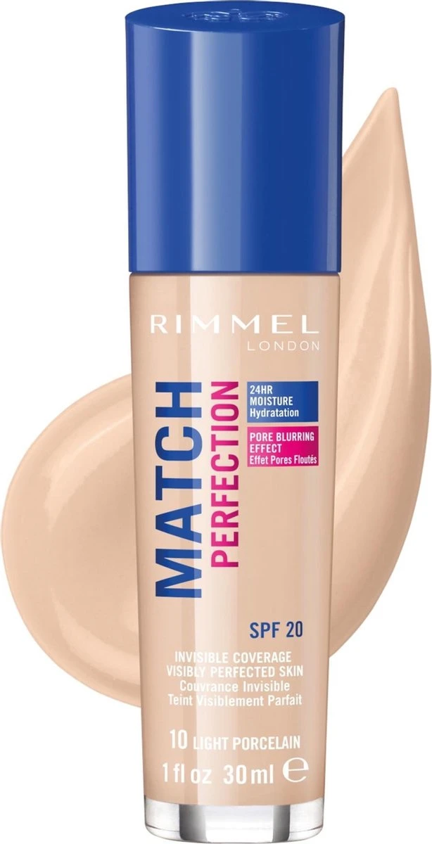 Rimmel London Match Perfection SPF20 Foundation - 010 Light Porcelain 12 Rimmel London Match Perfection SPF20 Foundation - 010 Light Porcelain - Afbeelding 12