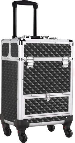 Monkey's Aluminium Kapperskoffer - Zwart - Beauty Case - Cosmeticakoffer - Make-upkoffer - Trolley - 360 Graden Wielen - 34 X 24 X 55.5 Cm