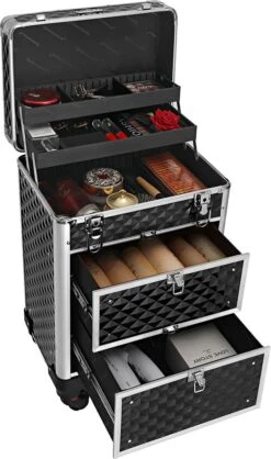Songmics Kapperskoffer - Cosmetica Trolley - Cosmetica Koffer - Make-up Koffer - Visagie Koffer - Make Up Trolley - Op Wielen - Zwart -Cosmetica Winkel 709x1200 5