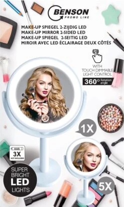 Benson Make Up Spiegel Met LED Ring - Cosmetische Spiegels Met Touch Dimmer - 2 Zijde 9 Benson Make Up Spiegel Met LED Ring - Cosmetische Spiegels Met Touch Dimmer - 2 Zijde -Cosmetica Winkel 721x1200 10