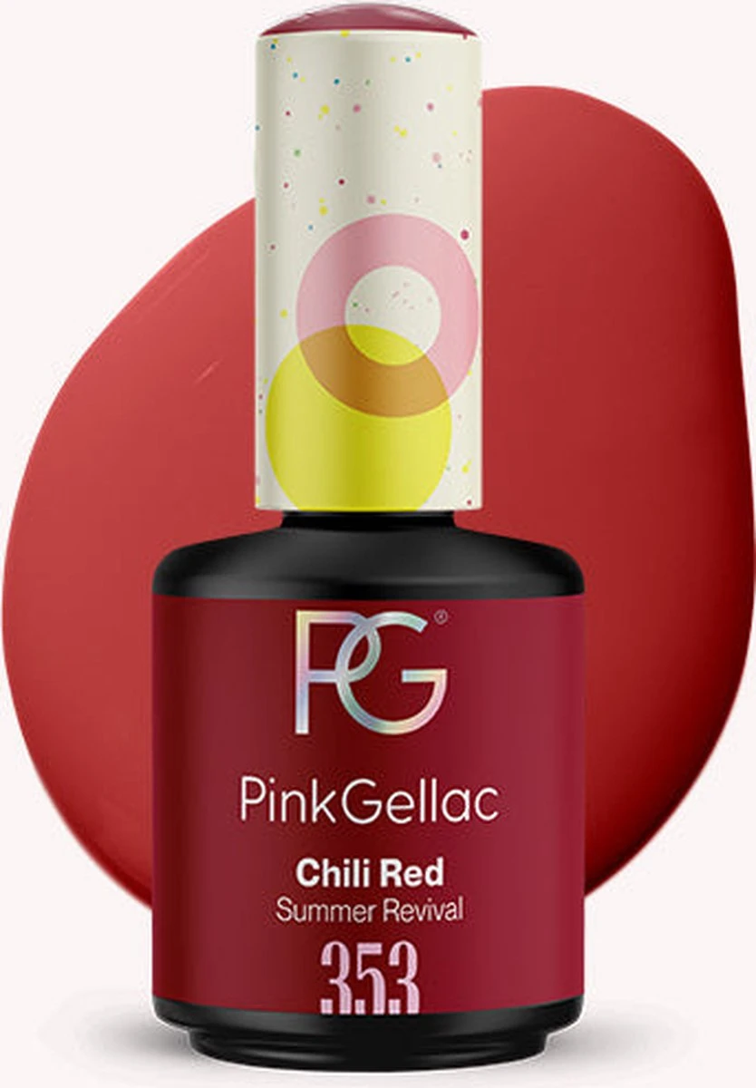 Pink Gellac - Chili Red - Gellak - Vegan - Rood - Glanzend - 15ml 1 Pink Gellac - Chili Red - Gellak - Vegan - Rood - Glanzend - 15ml