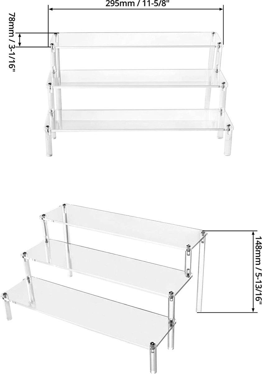 QWORK 3-laags Acryl Displaystandaard, Transparant Acryl Display Riser Plank Voor Figuren, Sieraden, Cupcake, Lippenstift, Nagellak, Kruiden, 30x21x15cm 6 QWORK 3-laags Acryl Displaystandaard, Transparant Acryl Display Riser Plank Voor Figuren, Sieraden, Cupcake, Lippenstift, Nagellak, Kruiden, 30x21x15cm - Afbeelding 6