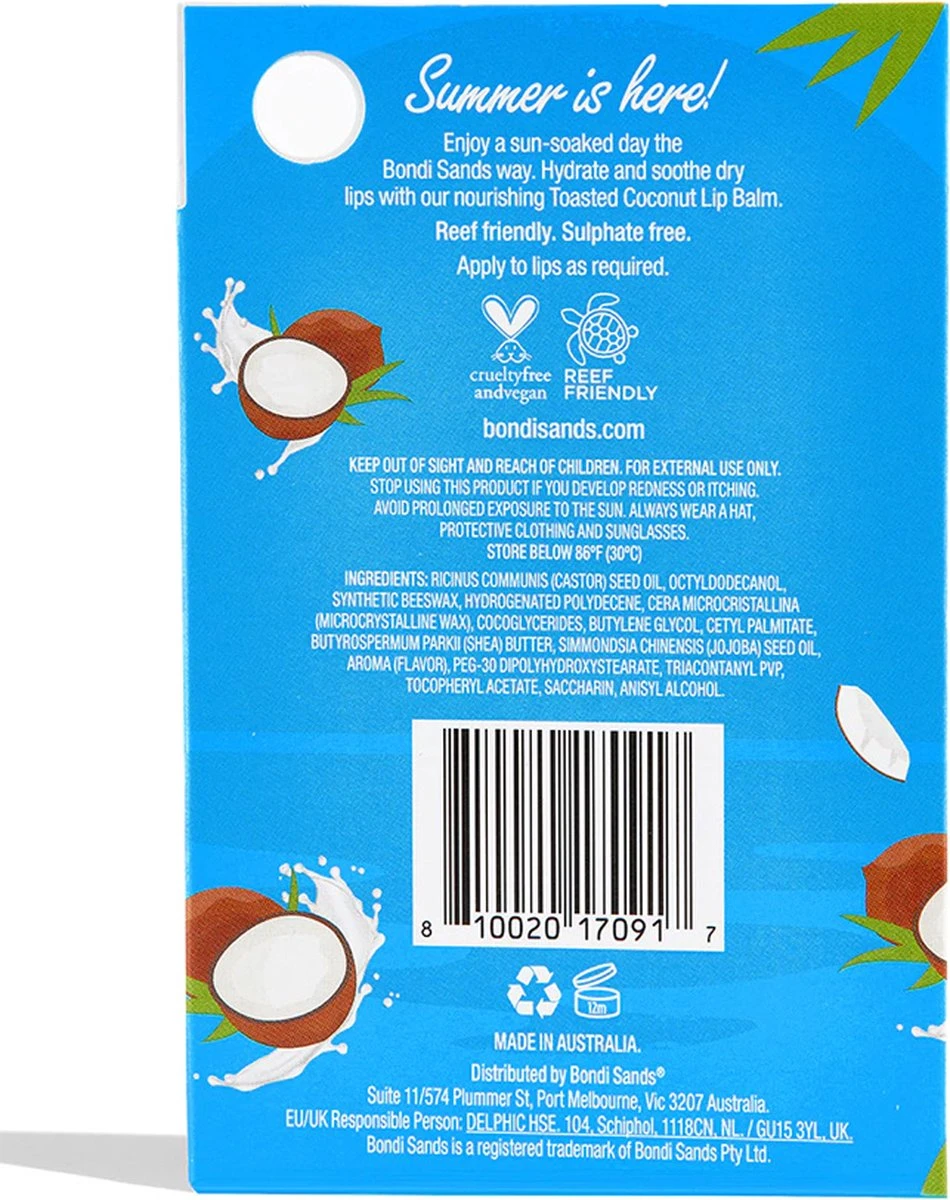 Bondi Sands Sunscreen Lip Balm SPF 50+ Toasted Coconut 10 G - Hydrateert En Verzacht Droge Lippen 3 Bondi Sands Sunscreen Lip Balm SPF 50+ Toasted Coconut 10 G - Hydrateert En Verzacht Droge Lippen - Afbeelding 3