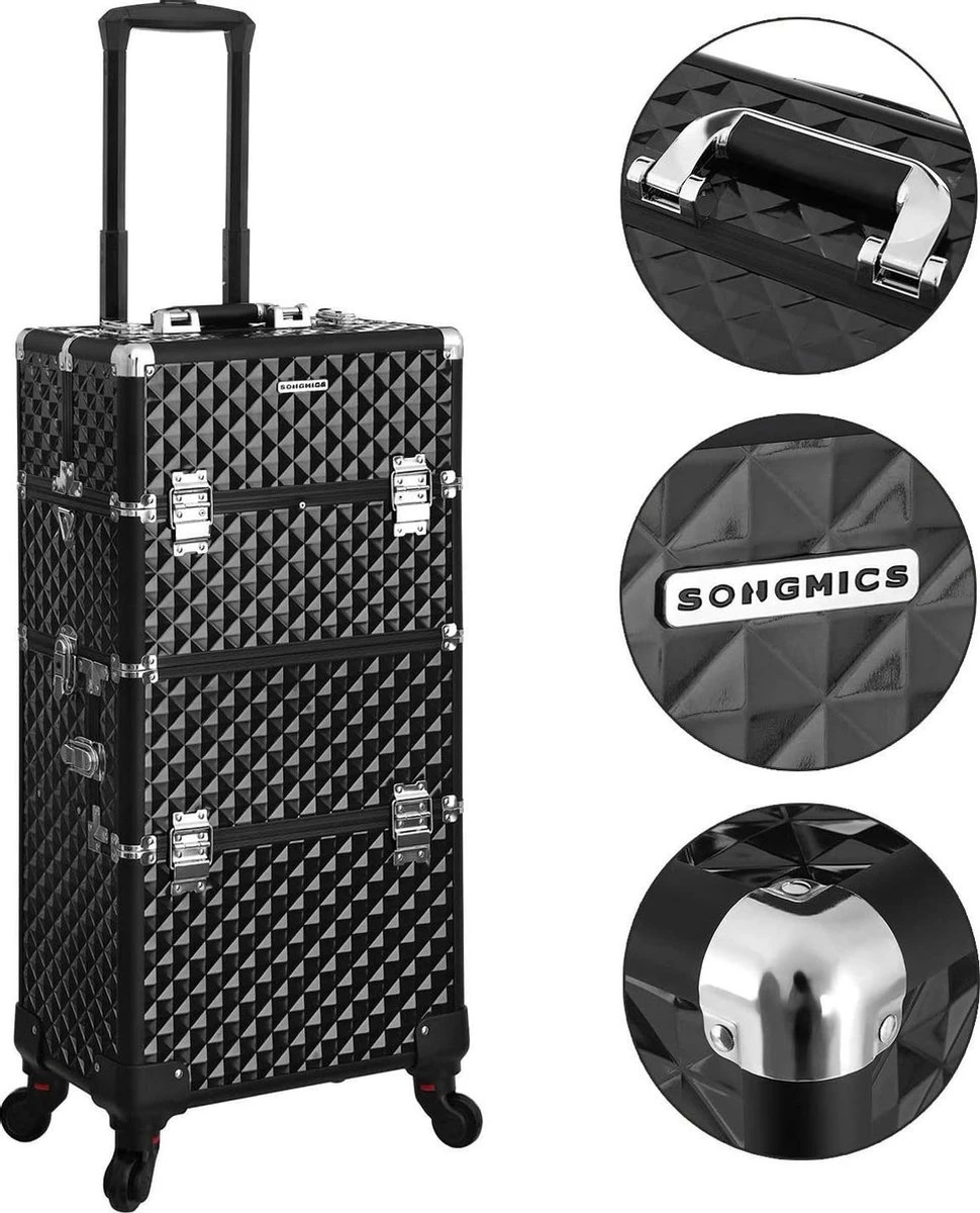 Merkloos Trolley, Make-up Koffer, Cosmetische Koffer, Voor Nageldesign, Make-up Organizer, Koffer Met Draagtas, Zwart JHZ04B 7 Merkloos Trolley, Make-up Koffer, Cosmetische Koffer, Voor Nageldesign, Make-up Organizer, Koffer Met Draagtas, Zwart JHZ04B - Afbeelding 7