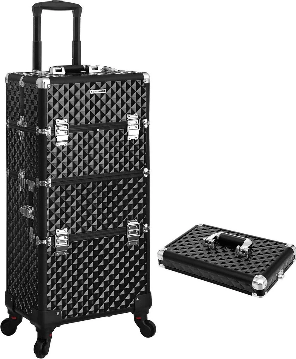 Merkloos Trolley, Make-up Koffer, Cosmetische Koffer, Voor Nageldesign, Make-up Organizer, Koffer Met Draagtas, Zwart JHZ04B 5 Merkloos Trolley, Make-up Koffer, Cosmetische Koffer, Voor Nageldesign, Make-up Organizer, Koffer Met Draagtas, Zwart JHZ04B - Afbeelding 5